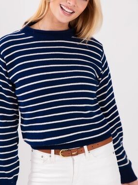 Kiel James Patrick Navy and White Striped Roll down Sweater